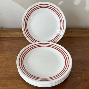 8 Corelle "Ruby Red" Bread and Butter Plates Side Dish Dotted Bands Corning USA